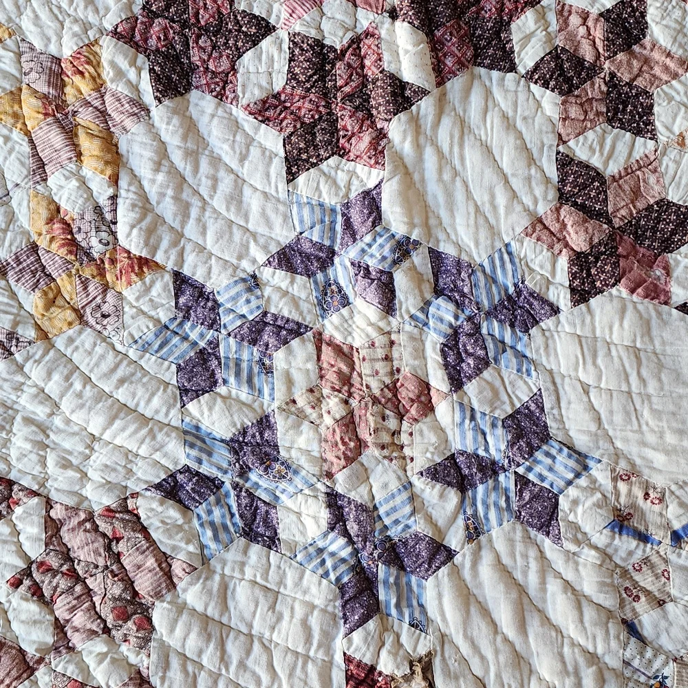 ANTIQUE Seven Sisters Baptist Circle‎ pattern handmade quilt 1880s